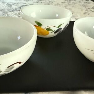 Set of 3 Fire King Oven Ware Bowls with painted designs